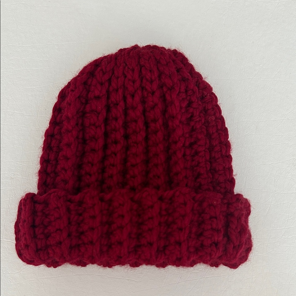 Cozy Red Knit Beanie Hand Crafted